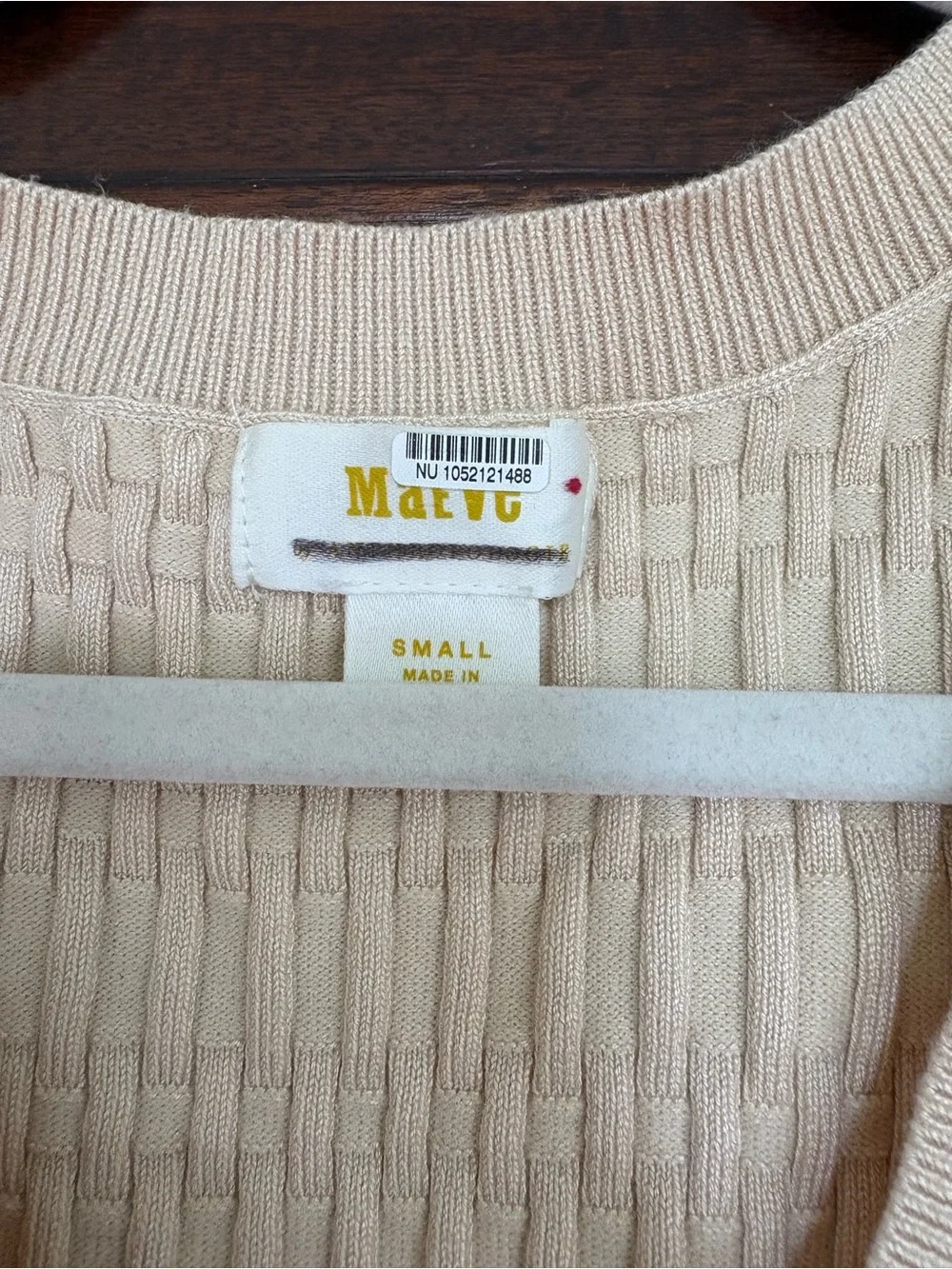 Anthropologie Cream V-Neck Sweater with Sheer Puff Sleeves